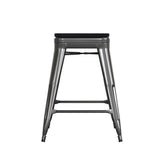 English Elm Commercial Grade Set of 4 Commercial Grade 24" High Backless Metal Indoor Counter Height Stools with All-Weather Poly Resin Seats