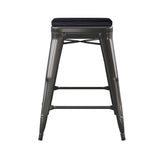 English Elm Commercial Grade Set of 4 Commercial Grade 24" High Backless Metal Indoor Counter Height Stools with All-Weather Poly Resin Seats