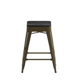 English Elm Commercial Grade Set of 4 Commercial Grade 24" High Backless Gunmetal Metal Indoor Counter Height Stools with Black All-Weather Poly Resin Seats