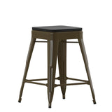 English Elm Commercial Grade Set of 4 Commercial Grade 24" High Backless Gunmetal Metal Indoor Counter Height Stools with Black All-Weather Poly Resin Seats