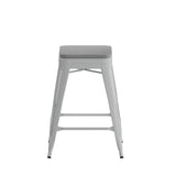 English Elm Commercial Grade Set of 4 Commercial Grade 24" High Backless Silver Metal Indoor Counter Height Stools with All-Weather Poly Resin Seats