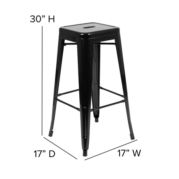 English Elm Commercial Grade Set of 4 Commercial Grade 30" High Backless Metal Indoor Bar Height Stools with All-Weather Poly Resin Seats