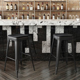 English Elm Commercial Grade Set of 4 Commercial Grade 30" High Backless Metal Indoor Bar Height Stools with All-Weather Poly Resin Seats