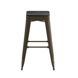 English Elm Commercial Grade Set of 4 Commercial Grade 30" High Backless Gunmetal Metal Indoor Bar Height Stools with Black All-Weather Poly Resin Seats