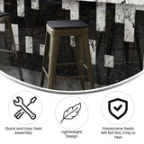 English Elm Commercial Grade Set of 4 Commercial Grade 30" High Backless Gunmetal Metal Indoor Bar Height Stools with Black All-Weather Poly Resin Seats