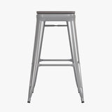 English Elm Commercial Grade Set of 4 Commercial Grade 30" High Backless Silver Metal Indoor Bar Height Stools with All-Weather Poly Resin Seats