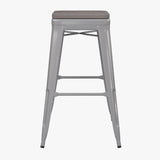 English Elm Commercial Grade Set of 4 Commercial Grade 30" High Backless Silver Metal Indoor Bar Height Stools with All-Weather Poly Resin Seats