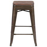 English Elm Commercial Grade Cierra 24" High Metal Counter-Height, Indoor Bar Stool with Wood Seat in - Stackable Set of 4