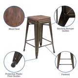 English Elm Commercial Grade Cierra 24" High Metal Counter-Height, Indoor Bar Stool with Wood Seat in - Stackable Set of 4