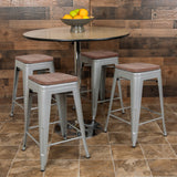 English Elm Commercial Grade Cierra 24" High Metal Counter-Height, Indoor Bar Stool with Wood Seat in - Stackable Set of 4