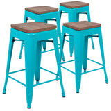 English Elm Commercial Grade Cierra 24" High Metal Counter-Height, Indoor Bar Stool with Wood Seat in - Stackable Set of 4