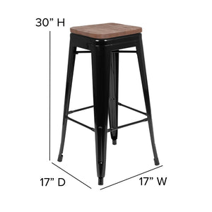 English Elm Commercial Grade Cierra 30" High Metal Indoor Bar Stool with Wood Seat in - Stackable Set of 4