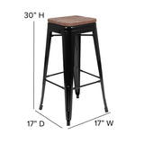 English Elm Commercial Grade Cierra 30" High Metal Indoor Bar Stool with Wood Seat in - Stackable Set of 4