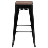 English Elm Commercial Grade Cierra 30" High Metal Indoor Bar Stool with Wood Seat in - Stackable Set of 4