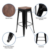 English Elm Commercial Grade Cierra 30" High Metal Indoor Bar Stool with Wood Seat in - Stackable Set of 4