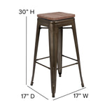 English Elm Commercial Grade Cierra 30" High Metal Indoor Bar Stool with Wood Seat in - Stackable Set of 4