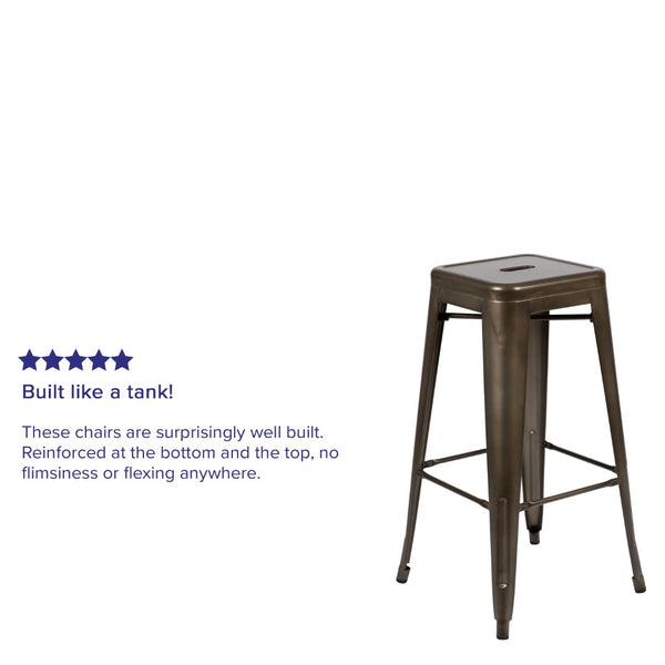 English Elm Commercial Grade Cierra 30" High Metal Indoor Bar Stool with Wood Seat in - Stackable Set of 4