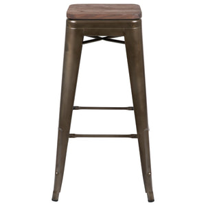 English Elm Commercial Grade Cierra 30" High Metal Indoor Bar Stool with Wood Seat in - Stackable Set of 4