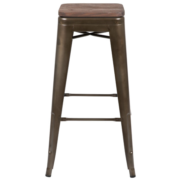 English Elm Commercial Grade Cierra 30" High Metal Indoor Bar Stool with Wood Seat in - Stackable Set of 4