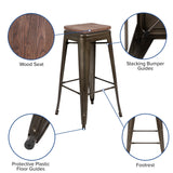 English Elm Commercial Grade Cierra 30" High Metal Indoor Bar Stool with Wood Seat in - Stackable Set of 4