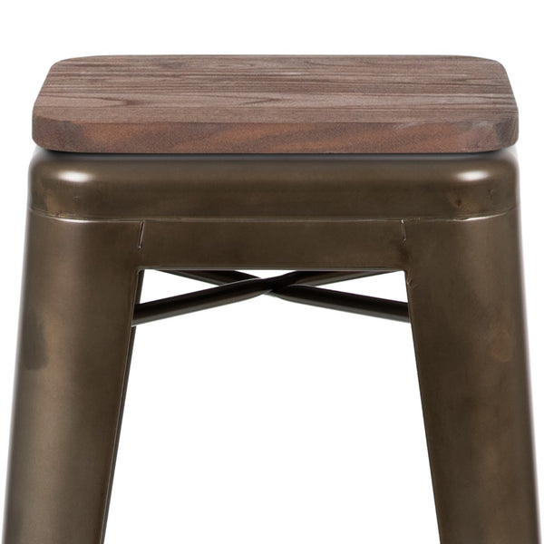 English Elm Commercial Grade Cierra 30" High Metal Indoor Bar Stool with Wood Seat in - Stackable Set of 4
