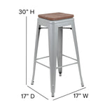 English Elm Commercial Grade Cierra 30" High Metal Indoor Bar Stool with Wood Seat in - Stackable Set of 4