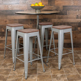 English Elm Commercial Grade Cierra 30" High Metal Indoor Bar Stool with Wood Seat in - Stackable Set of 4