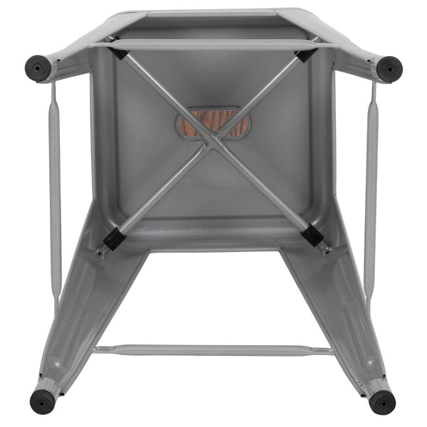 English Elm Commercial Grade Cierra 30" High Metal Indoor Bar Stool with Wood Seat in - Stackable Set of 4