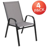 English Elm Commercial Grade 4 Pack Series Outdoor Stack Chair with Flex Comfort Material and Metal Frame