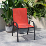 English Elm Commercial Grade 4 Pack Series Black Outdoor Stack Chair with Flex Comfort Material and Metal Frame