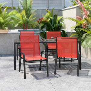 English Elm Commercial Grade 4 Pack Series Black Outdoor Stack Chair with Flex Comfort Material and Metal Frame