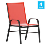 English Elm Commercial Grade 4 Pack Series Black Outdoor Stack Chair with Flex Comfort Material and Metal Frame