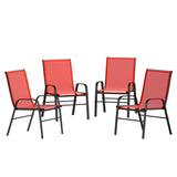 English Elm Commercial Grade 4 Pack Series Black Outdoor Stack Chair with Flex Comfort Material and Metal Frame