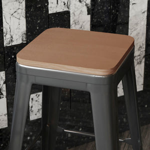 English Elm Commercial Grade Poly Resin Wood Square Seat with Rounded Edges for Colorful Metal Barstools