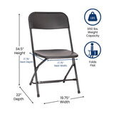 English Elm Commercial Grade Big and Tall Commercial Folding Chair - Extra Wide 650LB. Capacity - Durable Plastic - , 4-Pack