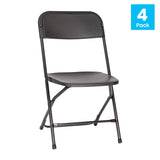 English Elm Commercial Grade Big and Tall Commercial Folding Chair - Extra Wide 650LB. Capacity - Durable Plastic - , 4-Pack