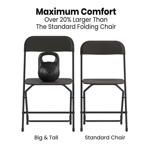 English Elm Commercial Grade Big and Tall Commercial Folding Chair - Extra Wide 650LB. Capacity - Durable Plastic - , 4-Pack