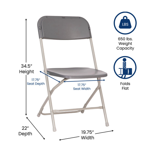 English Elm Commercial Grade Big and Tall Commercial Folding Chair - Extra Wide 650LB. Capacity - Durable Plastic - , 4-Pack