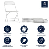 English Elm Commercial Grade Big and Tall Commercial Folding Chair - Extra Wide 650LB. Capacity - Durable Plastic - , 4-Pack