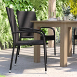 English Elm Set of 4 Stackable Indoor/Outdoor Wicker Dining Chairs with Arms - Fade & Weather-Resistant Steel Frames -