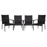 English Elm Set of 4 Stackable Indoor/Outdoor Wicker Dining Chairs with Arms - Fade & Weather-Resistant Steel Frames -