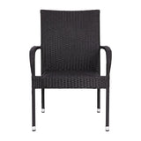 English Elm Set of 4 Stackable Indoor/Outdoor Wicker Dining Chairs with Arms - Fade & Weather-Resistant Steel Frames -