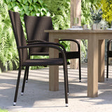 English Elm Set of 4 Stackable Indoor/Outdoor Wicker Dining Chairs with Arms - Fade & Weather-Resistant Steel Frames -