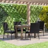 Set of 4 Stackable Indoor/Outdoor Wicker Dining Chairs with Gray Seat Cushions - Fade & Weather-Resistant Materials