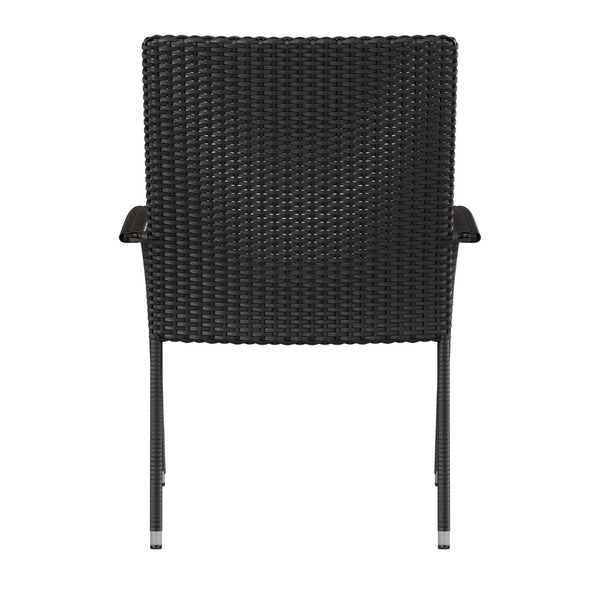 English Elm Set of 4 Stackable Indoor/Outdoor Wicker Dining Chairs with Gray Seat Cushions - Fade & Weather-Resistant Materials