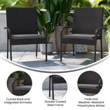 English Elm Set of 4 Stackable Indoor/Outdoor Wicker Dining Chairs with Gray Seat Cushions - Fade & Weather-Resistant Materials