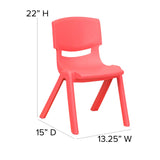 English Elm Commercial Grade 4 Pack Plastic Stackable School Chair with 12'' Seat Height