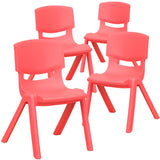 English Elm Commercial Grade 4 Pack Plastic Stackable School Chair with 12'' Seat Height