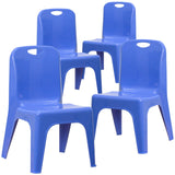 English Elm Commercial Grade 4 Pack Plastic Stackable School Chair with Carrying Handle and 11'' Seat Height