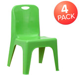 English Elm Commercial Grade 4 Pack Plastic Stackable School Chair with Carrying Handle and 11'' Seat Height